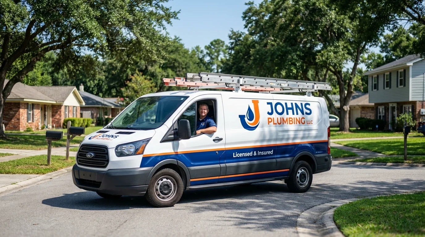 Johns Plumbing LLC service van in Fontana, CA