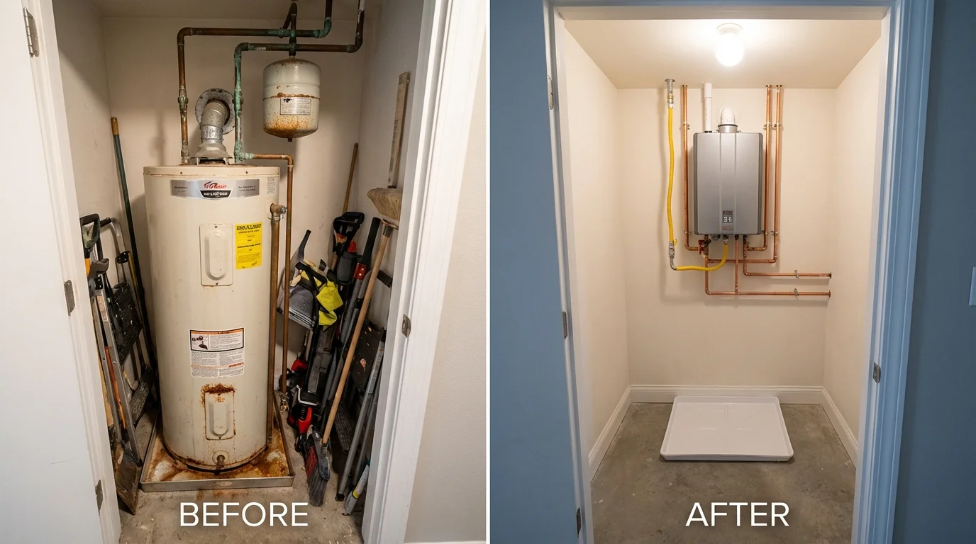 Tank water heater versus wall-mounted tankless unit comparison for Fontana, CA homeowners