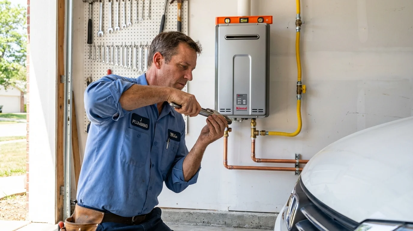 Tankless water heater installation by a Johns Plumbing LLC plumber in Fontana