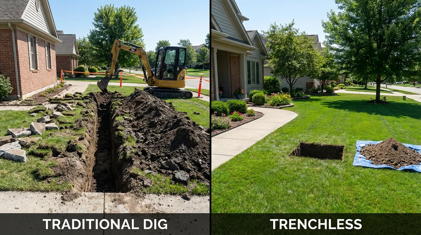 Trenchless sewer repair with minimal yard damage versus traditional excavation in Fontana, CA